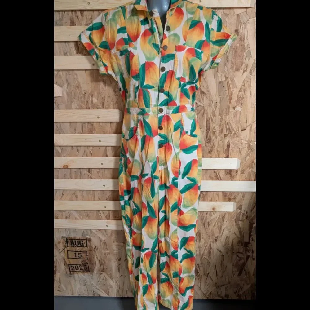 Mixed by Nasrin Jumpsuit Zip Mango Floral Cotton Blend - M - Picture 1 of 6
